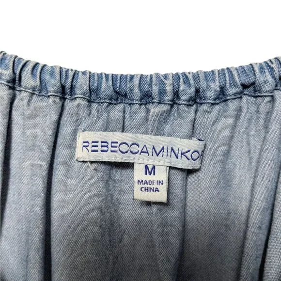 REBECCA MINKOFF Dev Off Shoulder Chambray Lyocell Embroidered Dress M - Picture 4 of 8